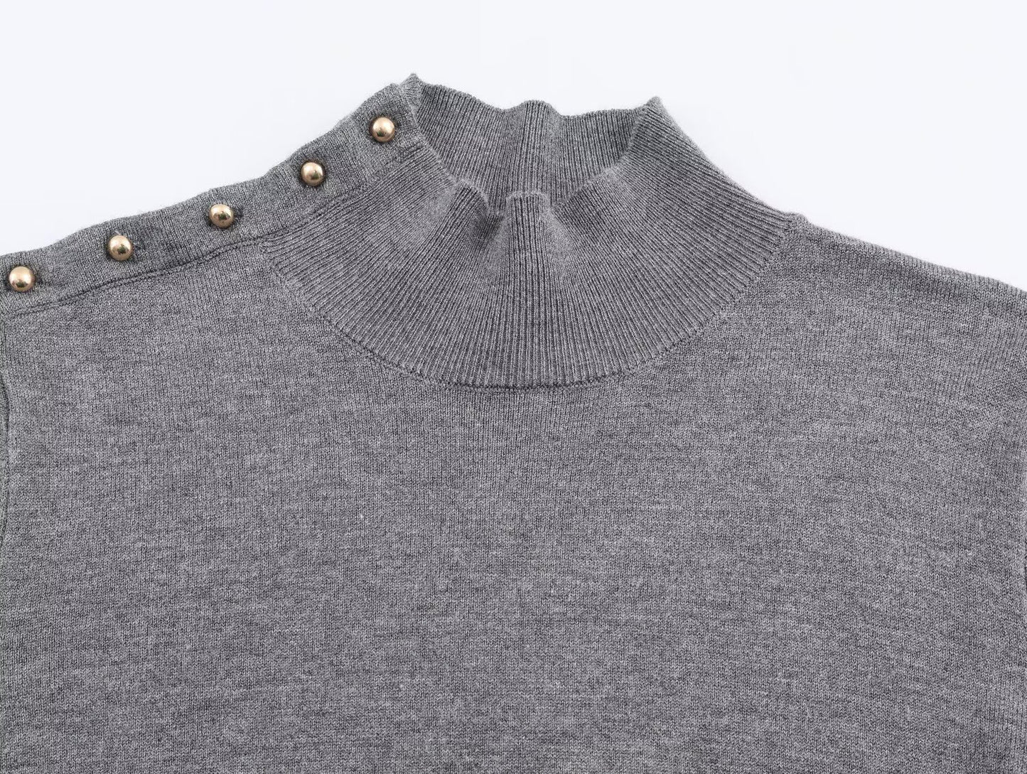 Women's buckle decoration slim stand collar knitted sweater