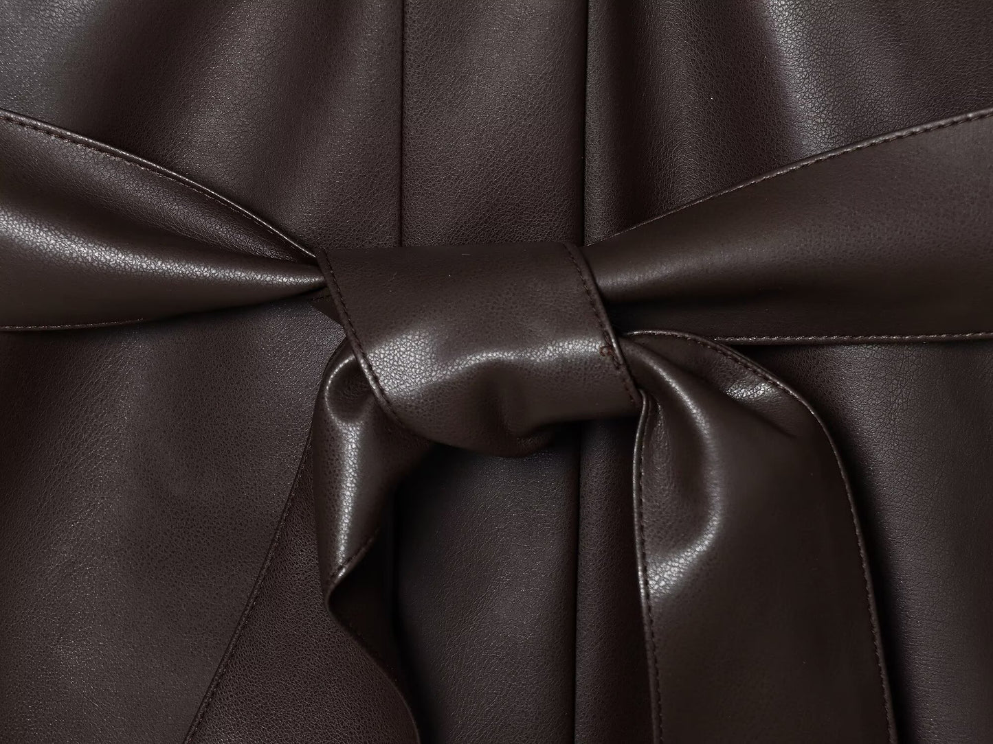 Women's with Belt shirt style faux leather Coat