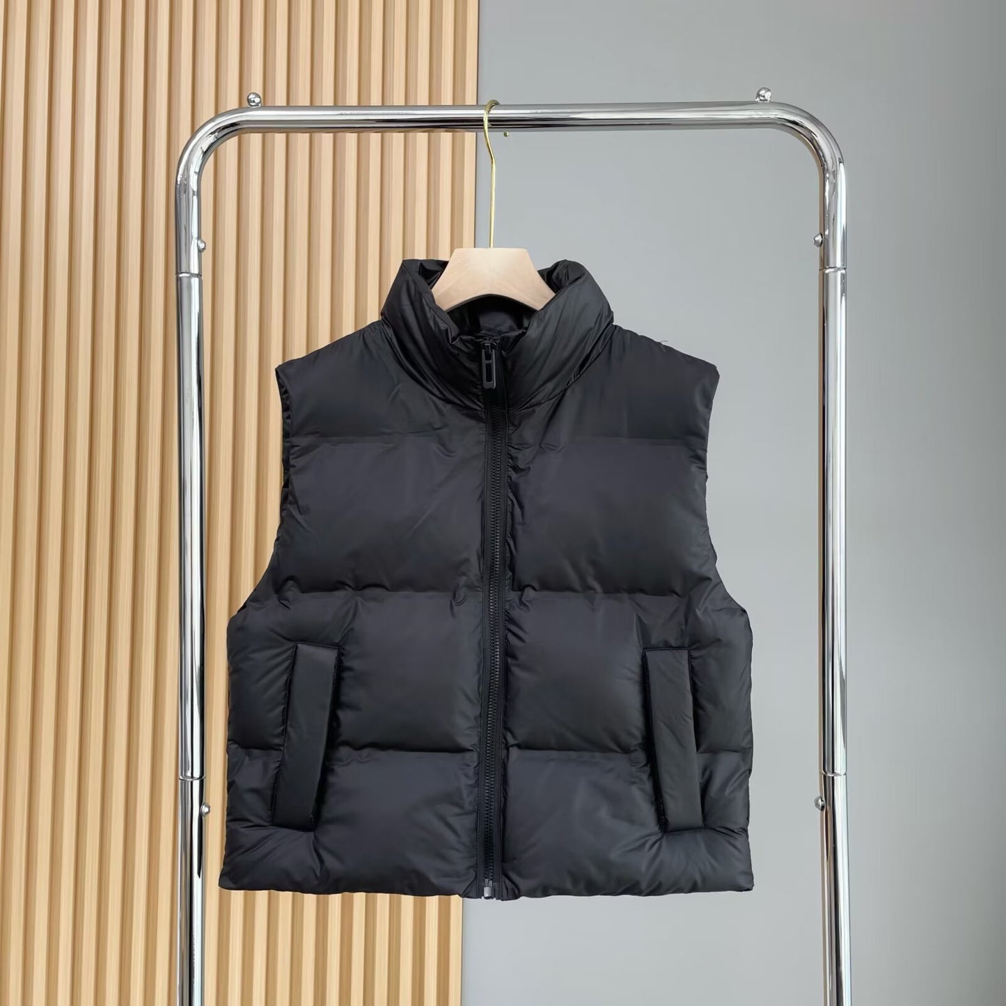 Women's standing collar sleeveless zipper cotton vest