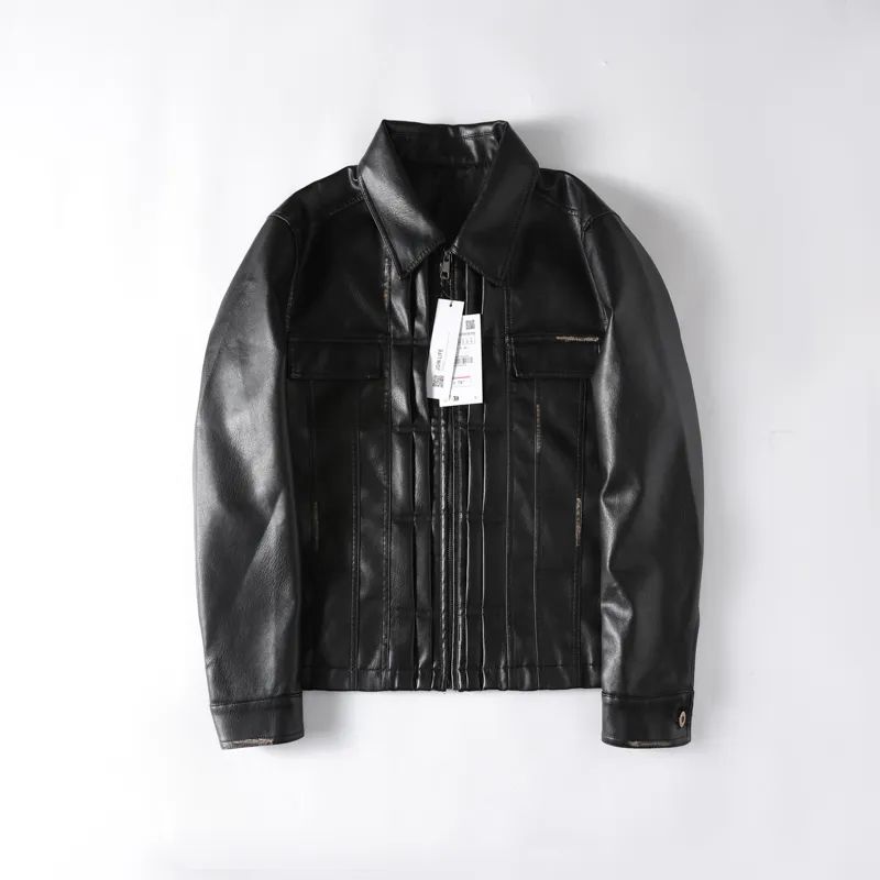 Men's New Fashion Casual Joker PU Short Leather Lapel Leather Jacket New Motorcycle Jacket Jacket