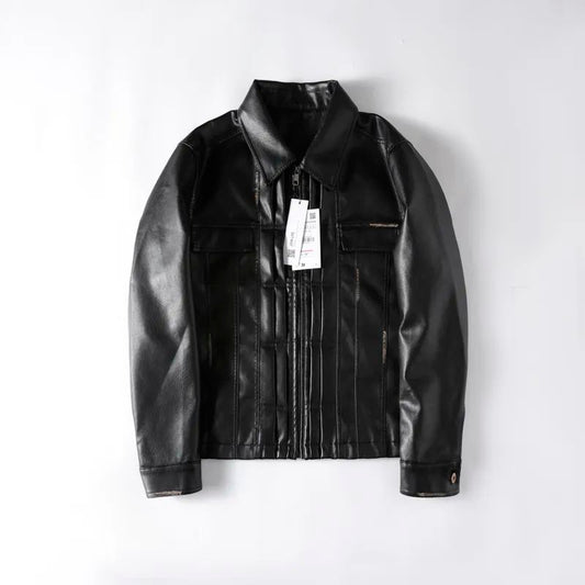 Men's New Fashion Casual Joker PU Short Leather Lapel Leather Jacket New Motorcycle Jacket Jacket