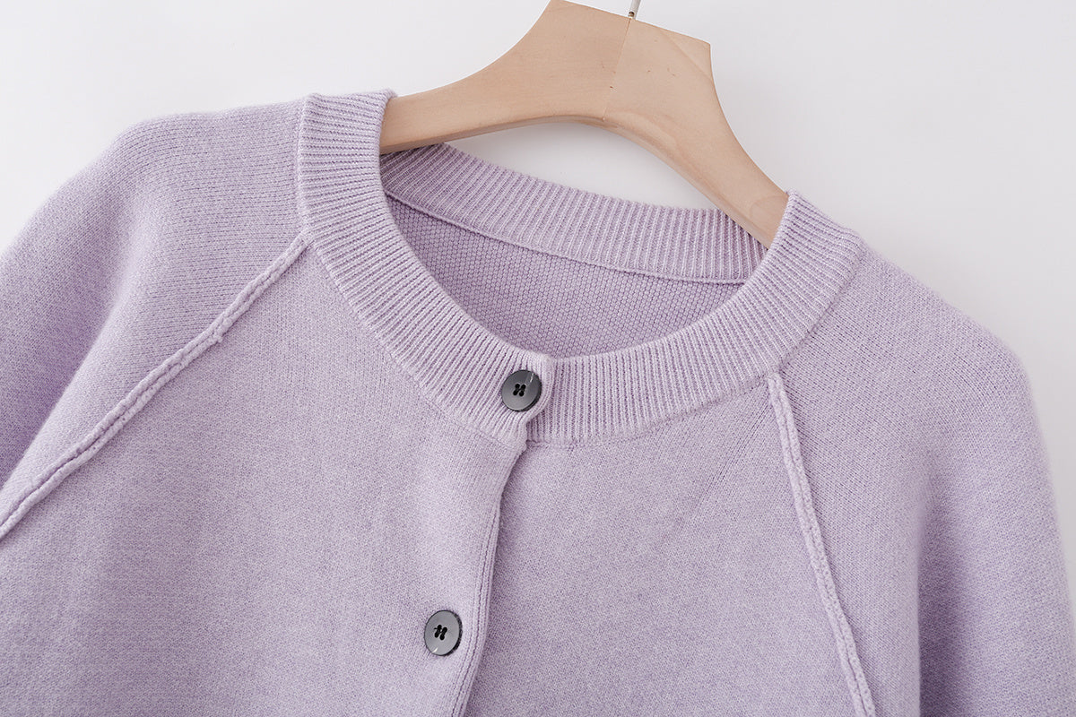 Women's short O Neck long sleeved knitted Coat