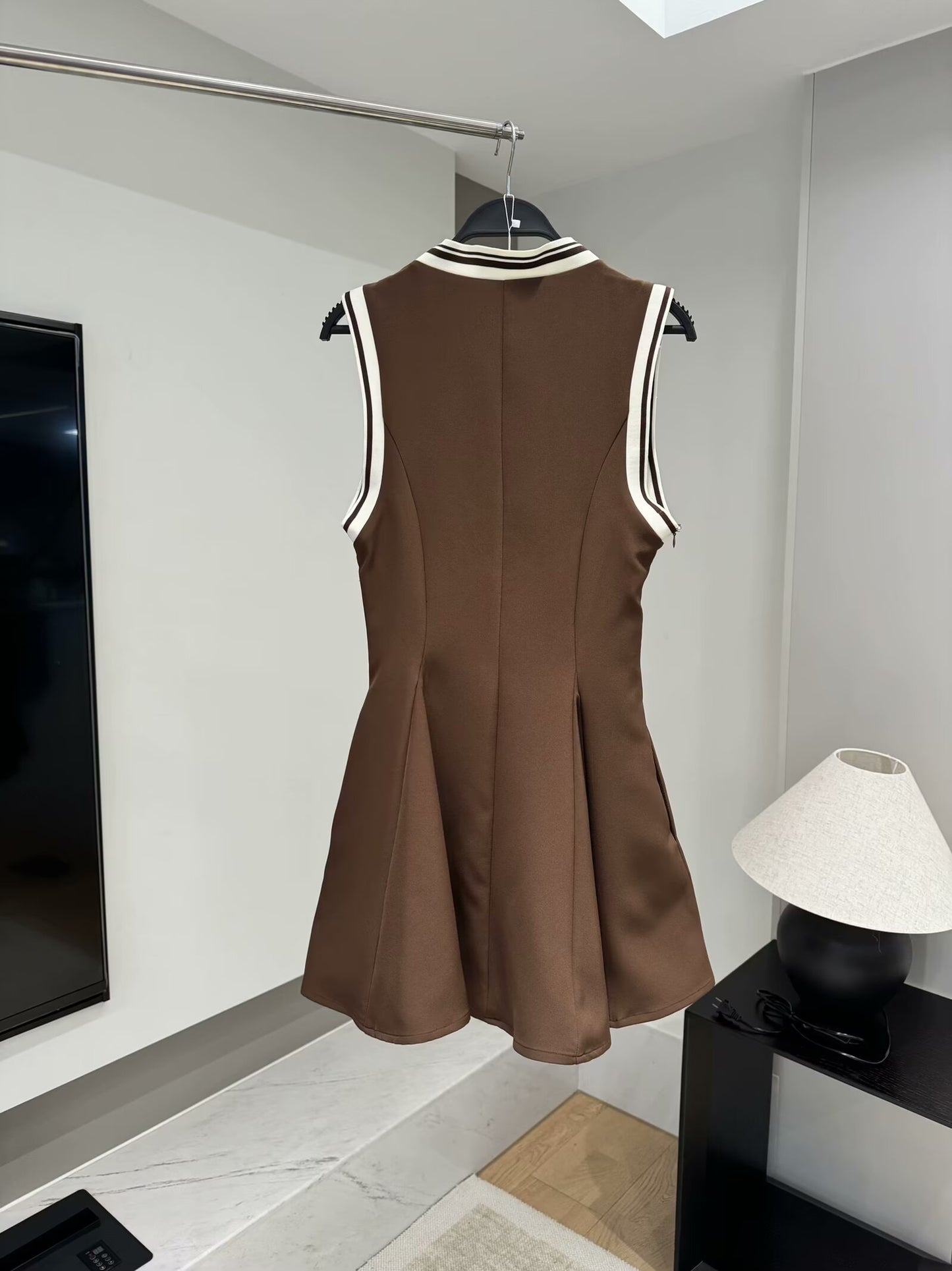 Women's new chic fashion patchwork striped V Neck design slim wavy style ribbed mini dress retro sleeveless women's dress Mujer