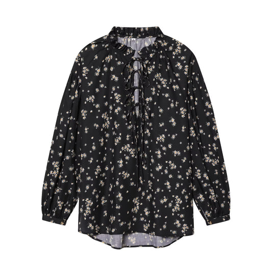 2026 Women's printed V-neck lace up shirt