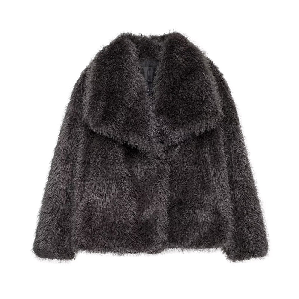 Women's Winter New Artificial Fur Effect Warm Lapel Coat