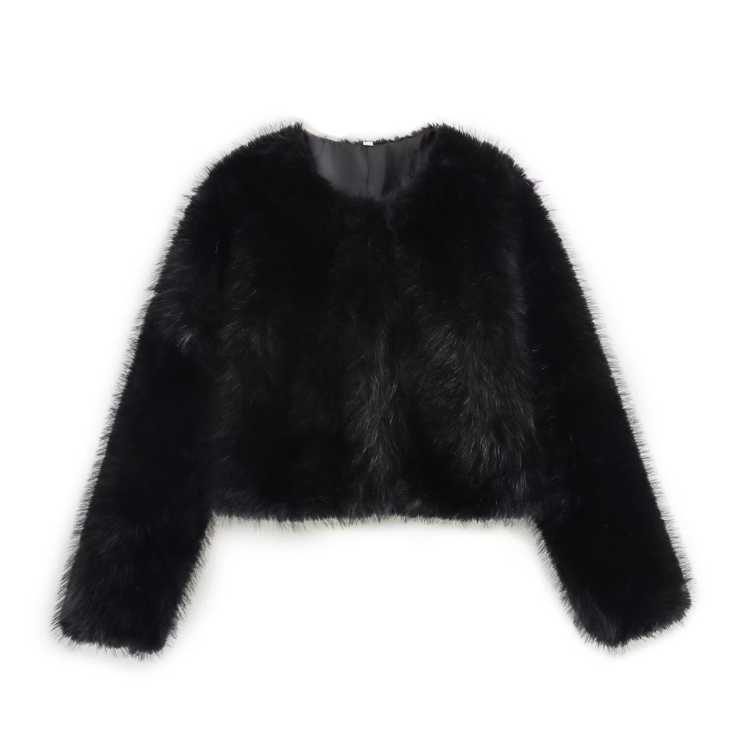 Women's New Artificial fur effect short O Neck jacket Coat