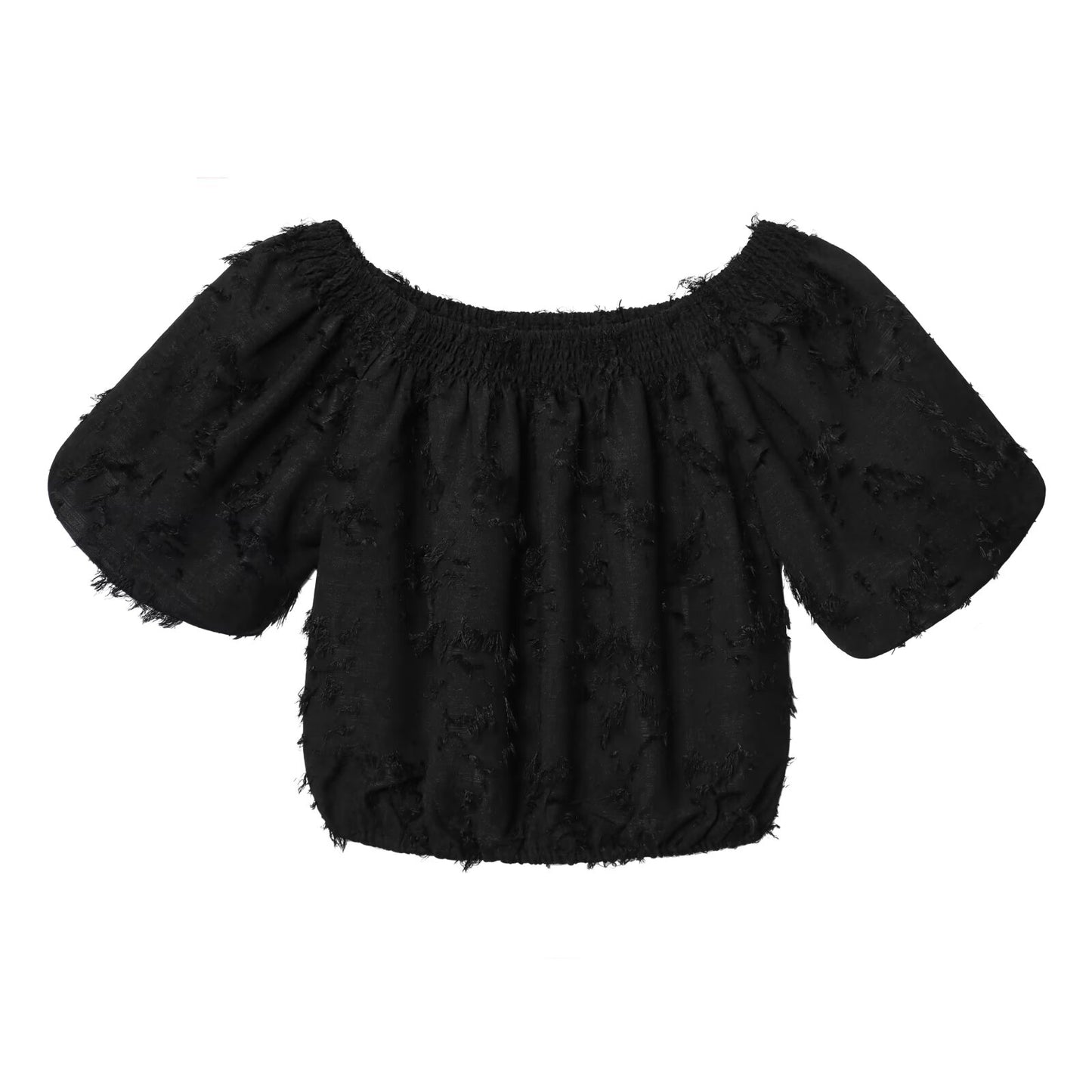 Women's new fashion fringed decoration bubble short sleeved top