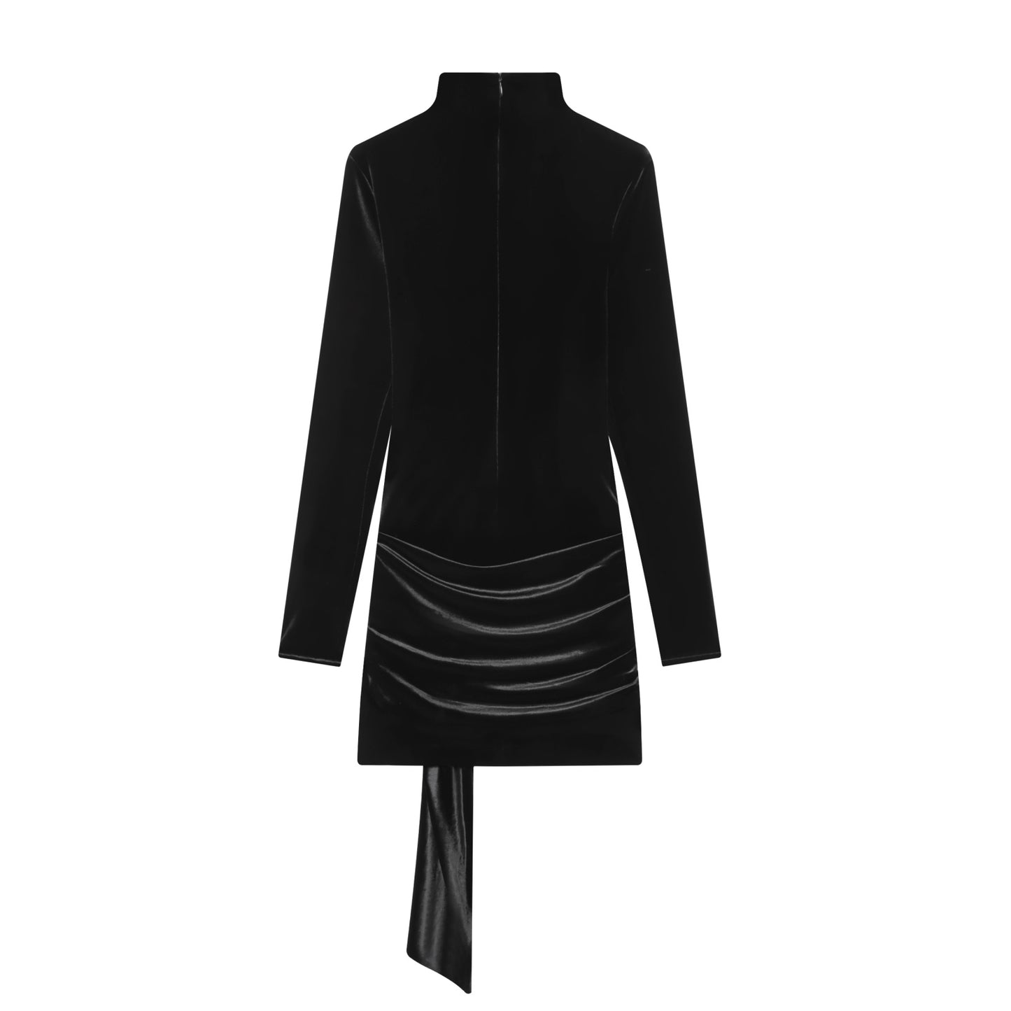 Women's belt decoration black slim velvet mini dress