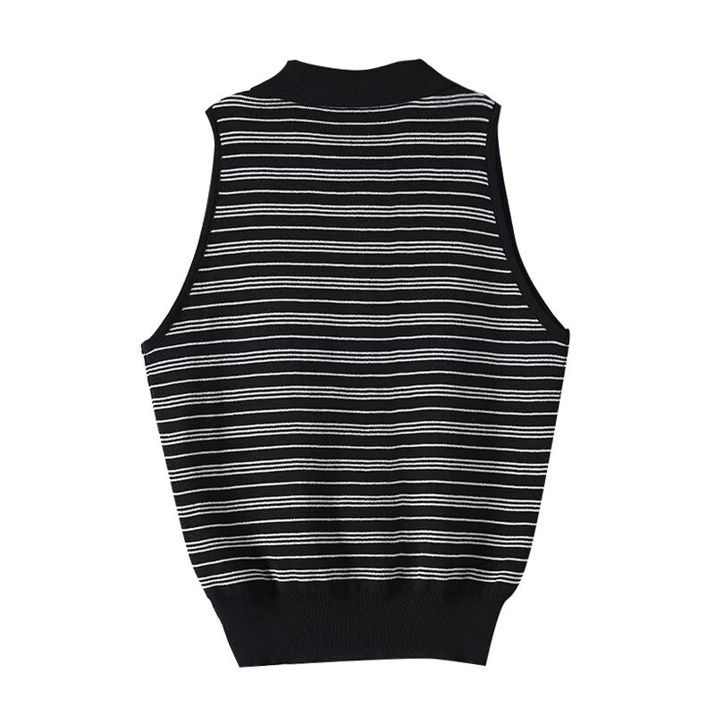 Women's new fashion retro striped sleeveless T-shirt top