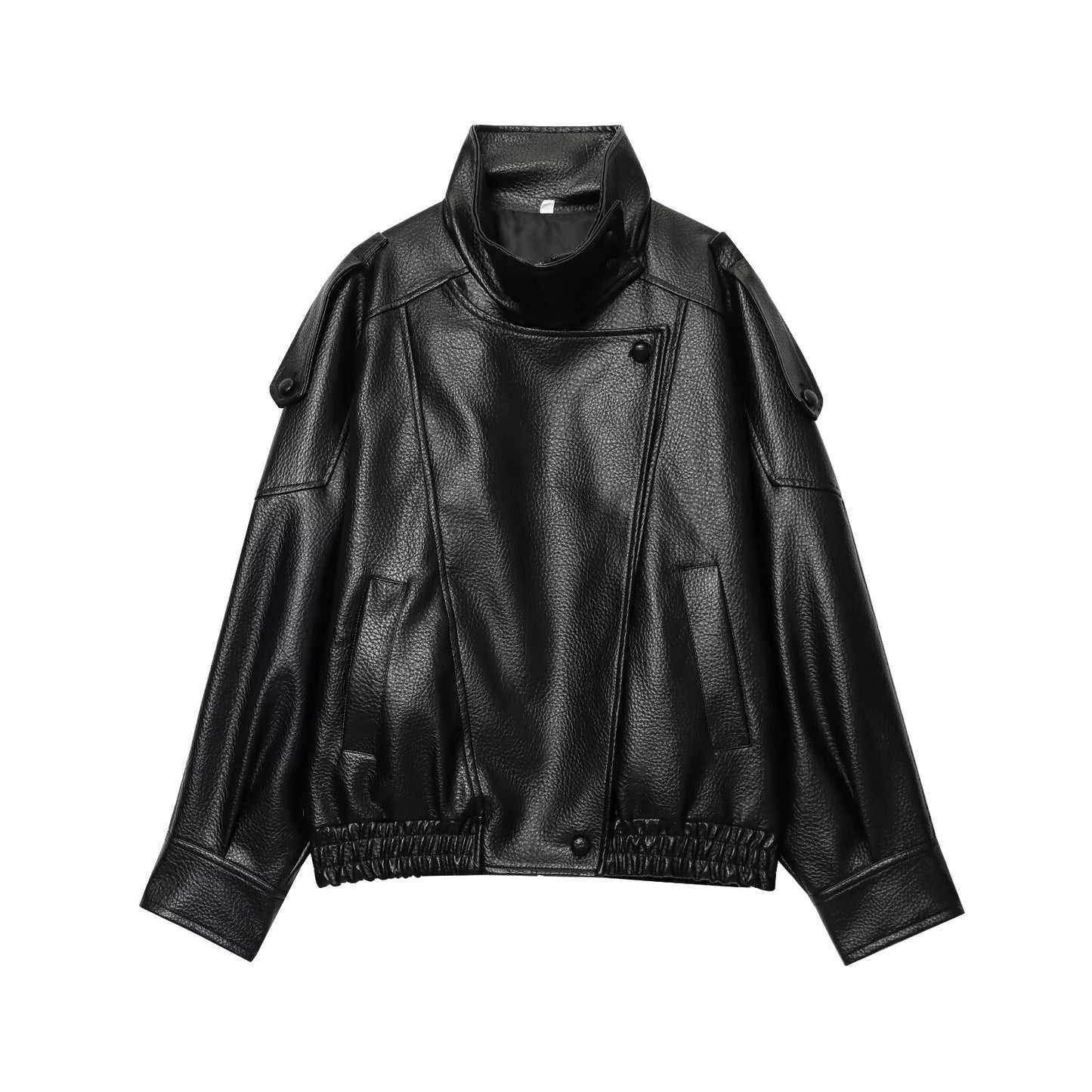 Women's new loose stand collar Faux Leather jacket Coat