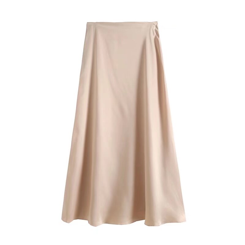 Women's new satin textured draped Midi skirt
