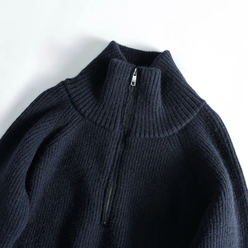 Men's New Fashion Joker High-necked Long-sleeved Loose Version of Men's Knitted Sweater Zipper Design Stand-up Collar Sweater