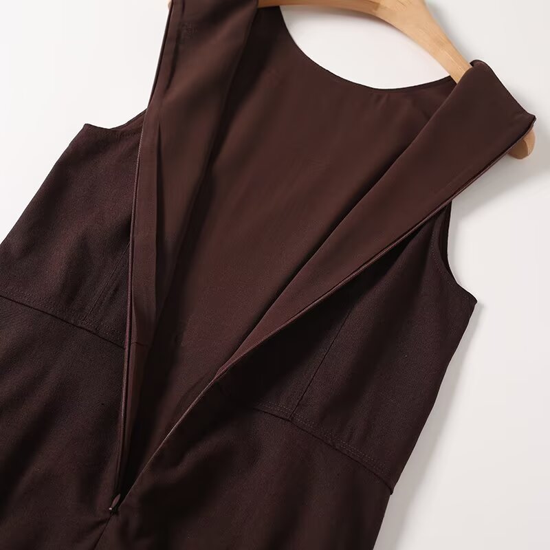 Women's New chic Fashion Linen Blended Sleeveless Midi Dress