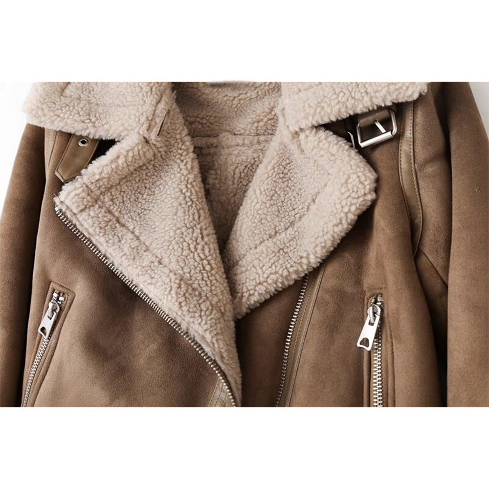 Women's with Belt double-sided Fur Faux Leather jacket Coat