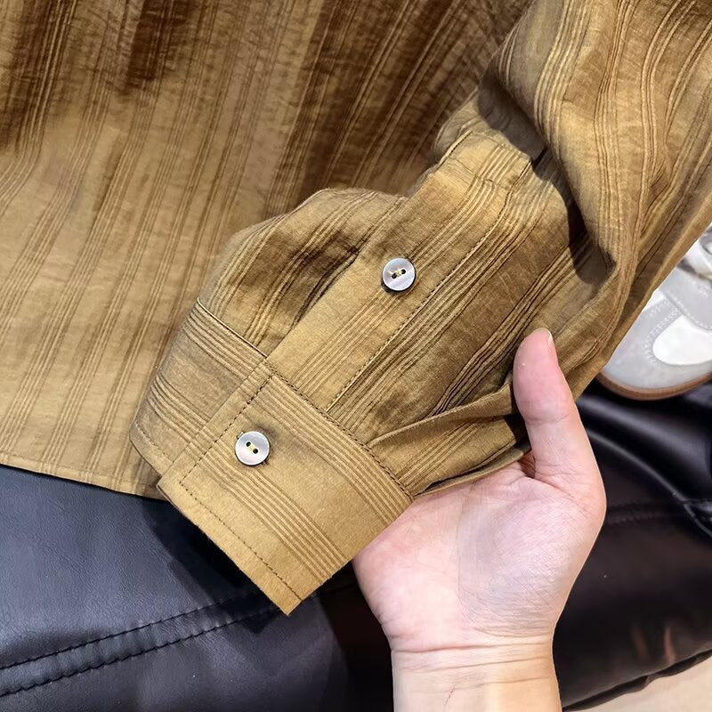 Women's new fashion striped long sleeved button up shirt