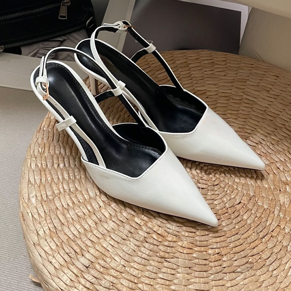 Women's new metal letter pointed high heels have a shoe box