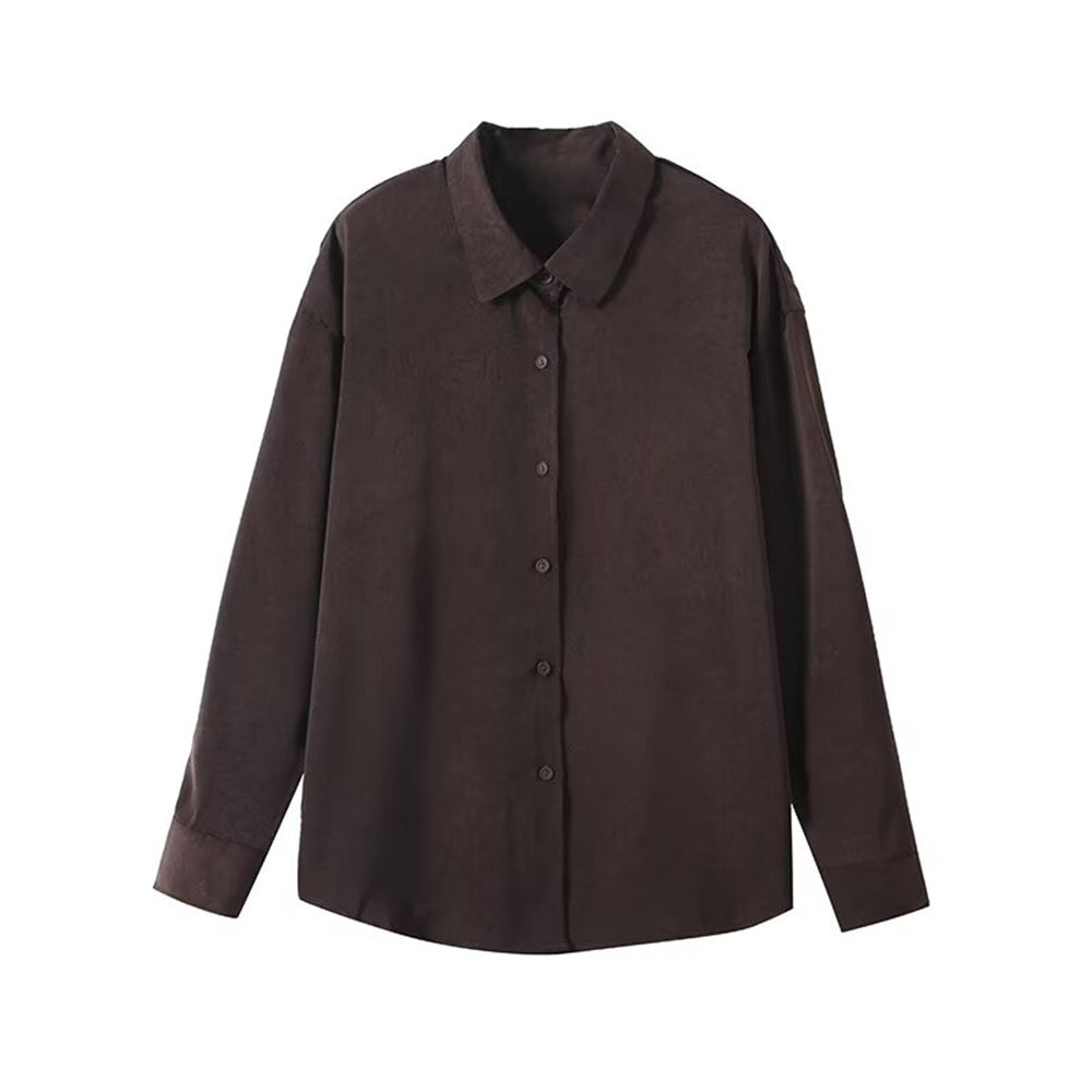 Women's New Fashion Long Sleeve draped Pleated Lapel Shirt