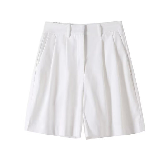 Women's new fashion casual pleated mid waist five quarter shorts