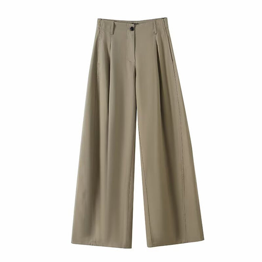 Women's new fashion loose pleated high waisted wide leg pants