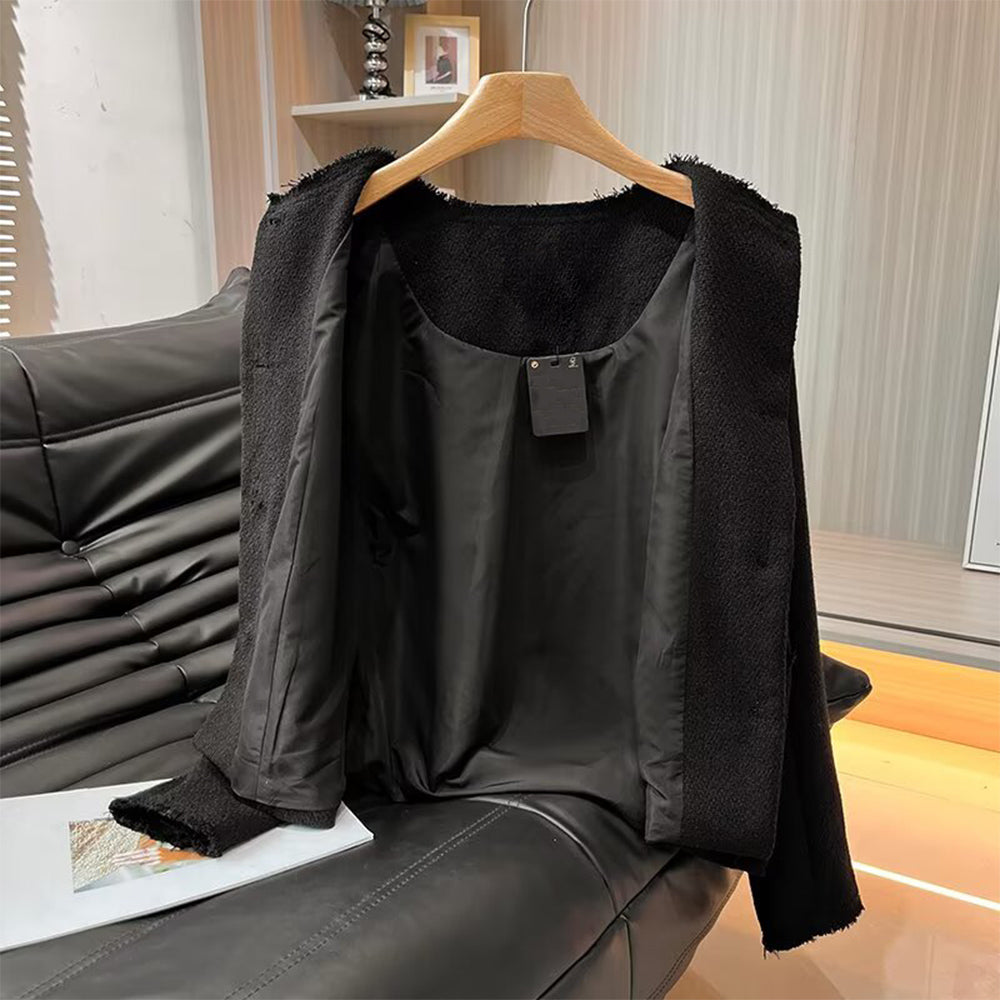 Women's new fashion short single breasted O Neck wool blend Coat