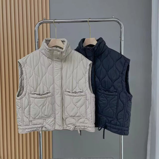 Women's sleeveless loose standing collar cotton vest