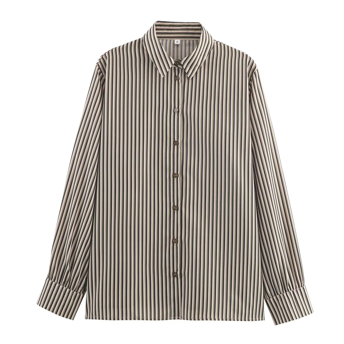 Women's new fashion loose Lapel striped button up shirt