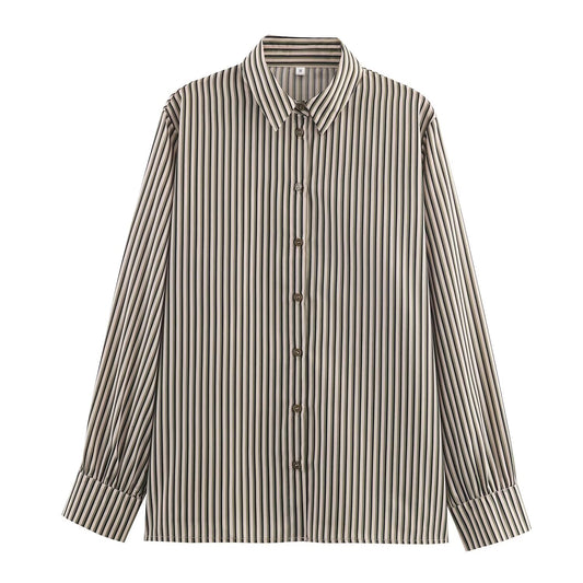 Women's new fashion loose Lapel striped button up shirt