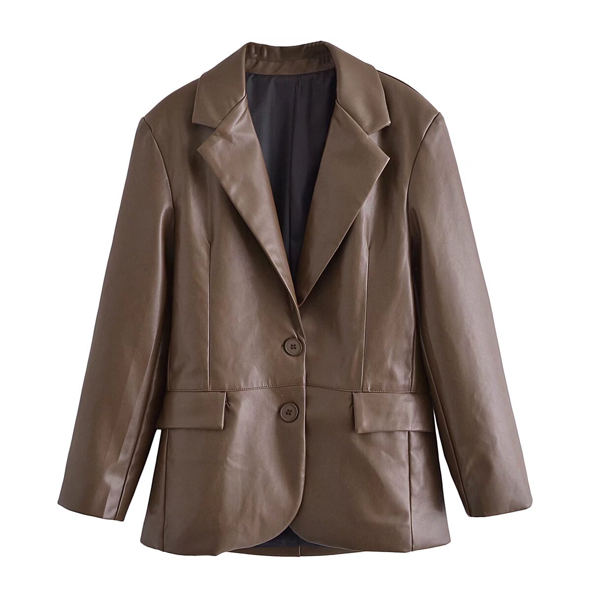 Women's new fashion casual patchwork imitation leather suit jacket