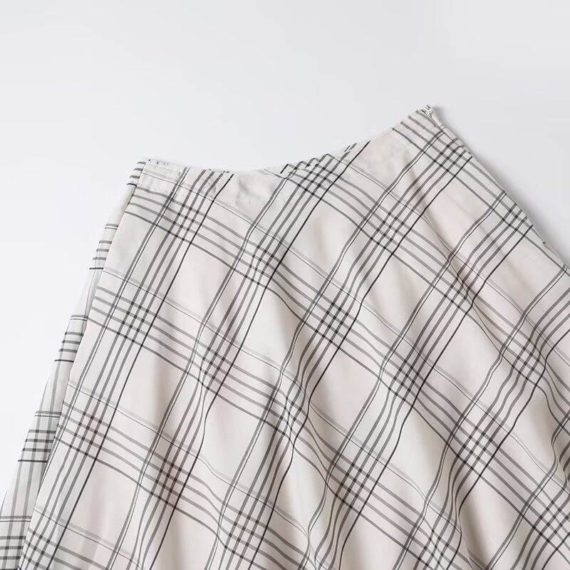 Women's 2025 chic Fashion casual draped plaid MIDI skirt