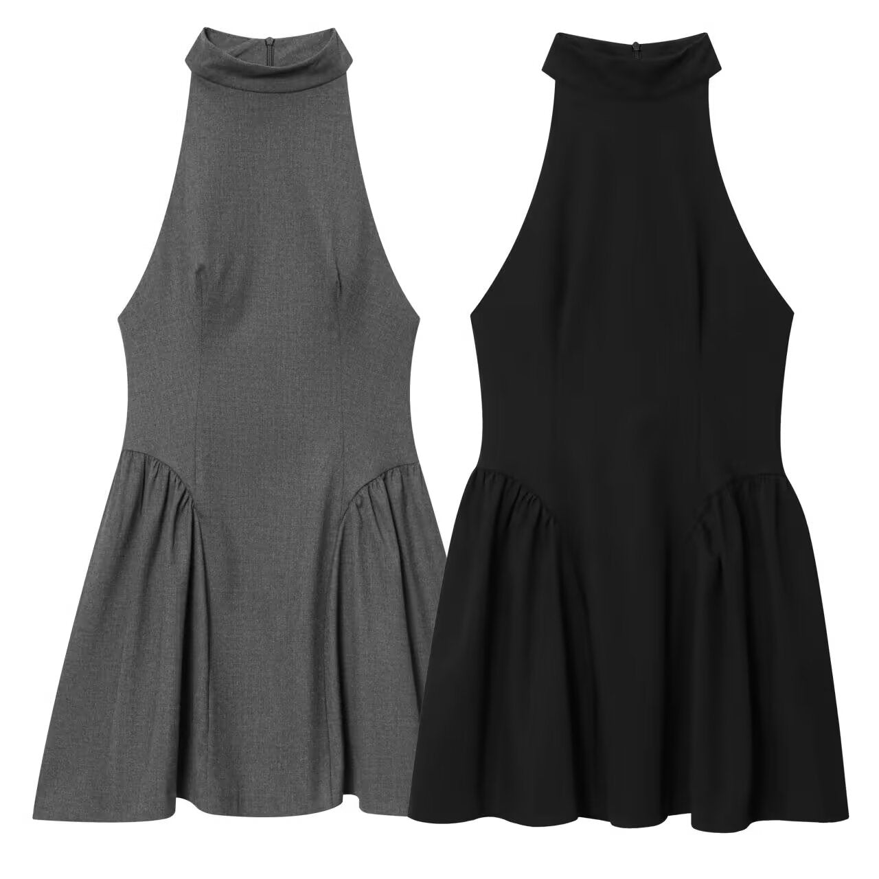 Women's new fashion sleeveless pleated halter neck mini dress