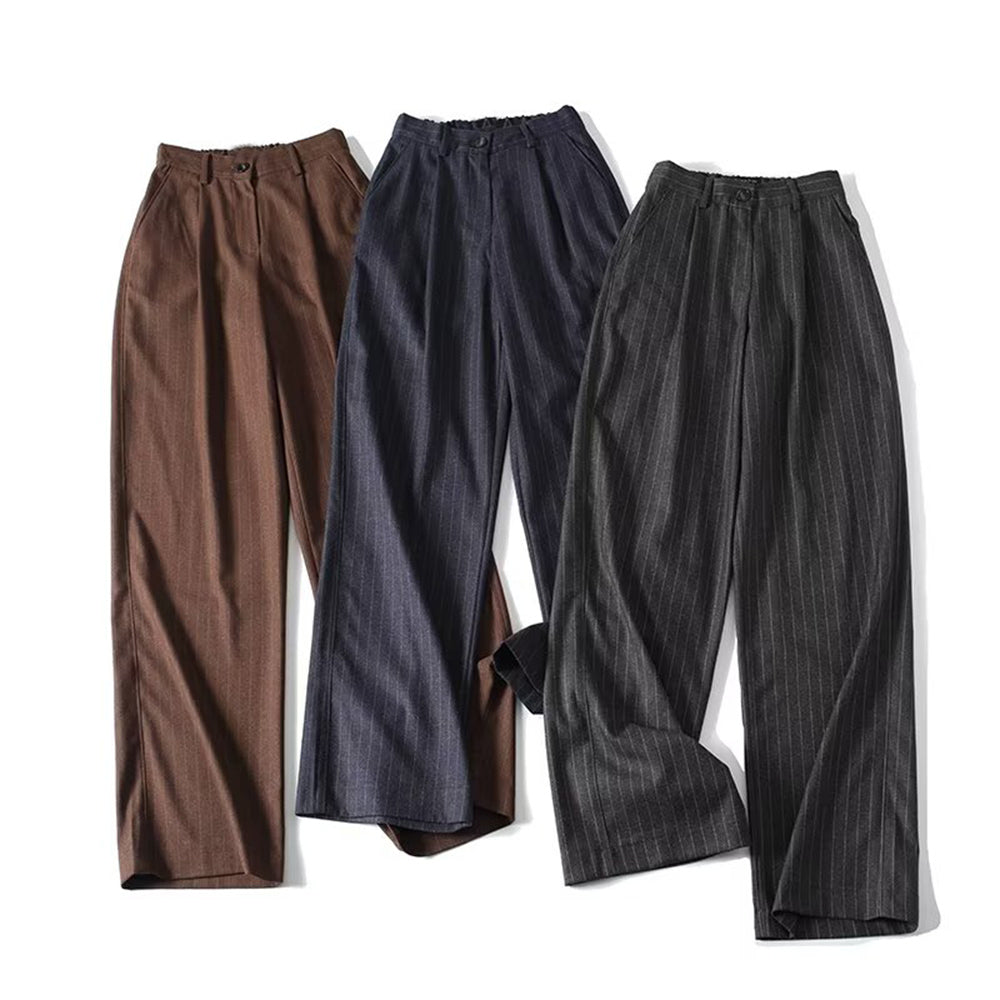 Women's loose Fine striped casual wide leg pants