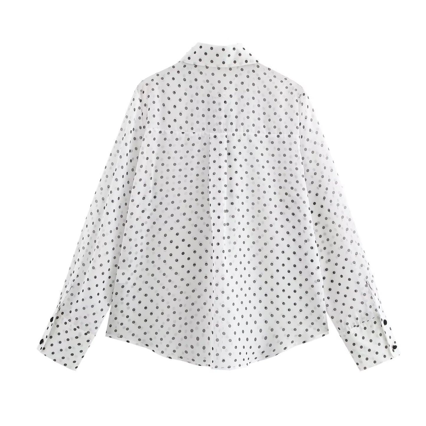 Women's 2025 new fashion bow decoration casual versatile polka dot printed shirt retro long sleeved button up women's shirt chic top