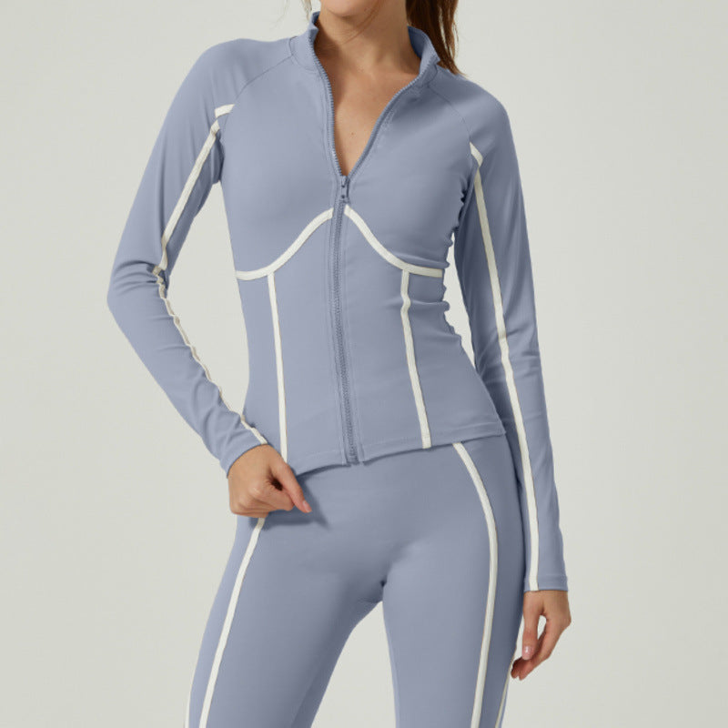 Women's autumn and winter yoga suit leisure sports contrast high sense jacket long sleeve trousers yoga clothes