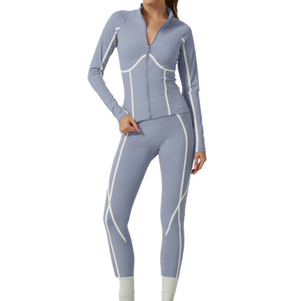 Women's autumn and winter yoga suit leisure sports contrast high sense jacket long sleeve trousers yoga clothes