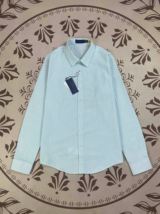 Men and Women with The Same New Fashion Casual Joker Embroidered Cotton Pinstripe Long Sleeve Shirt.