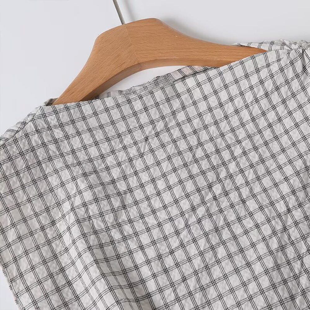 Women's 2025 new fashion draped collar plaid sleeveless shirt