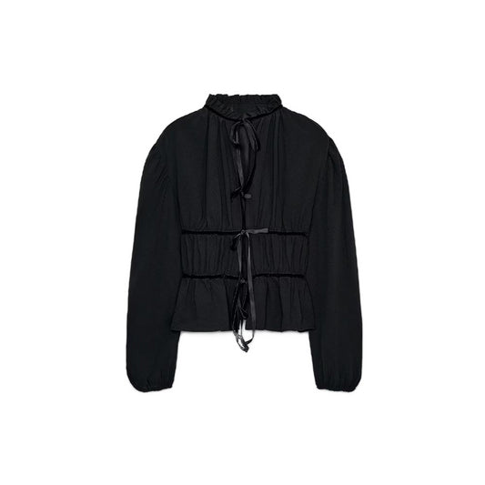 Women's bow decoration short pleated shirt