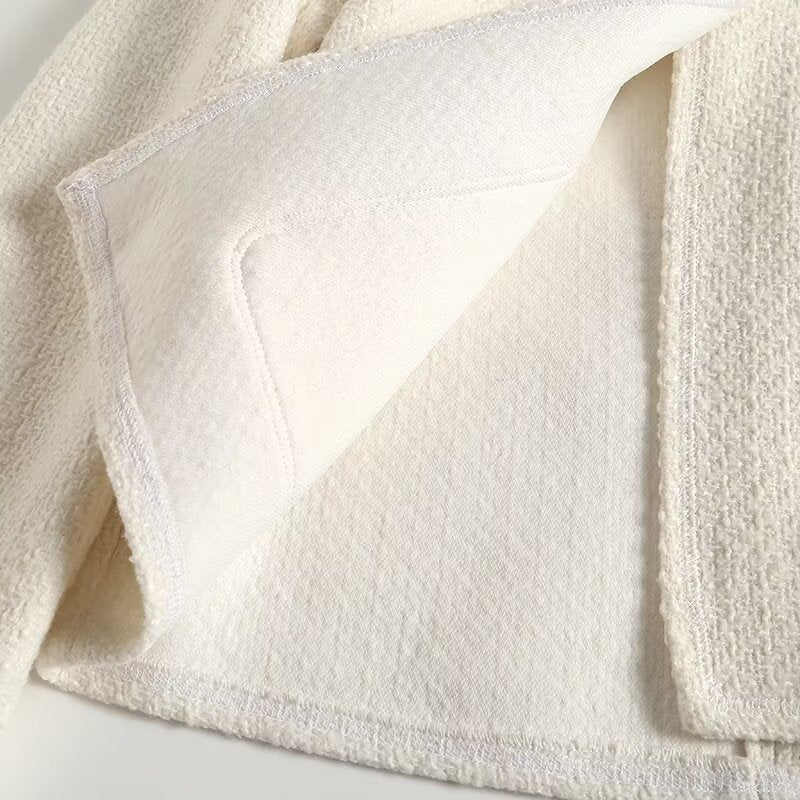 Women's gold button decoration O Neck textured Coat