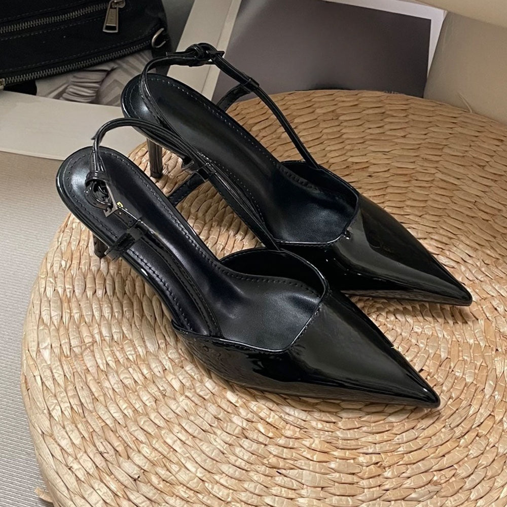 Women's new metal letter pointed high heels have a shoe box