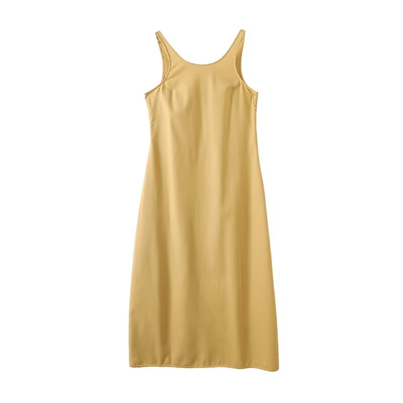 Women's new fashion linen blend sleeveless backless MIDI dress