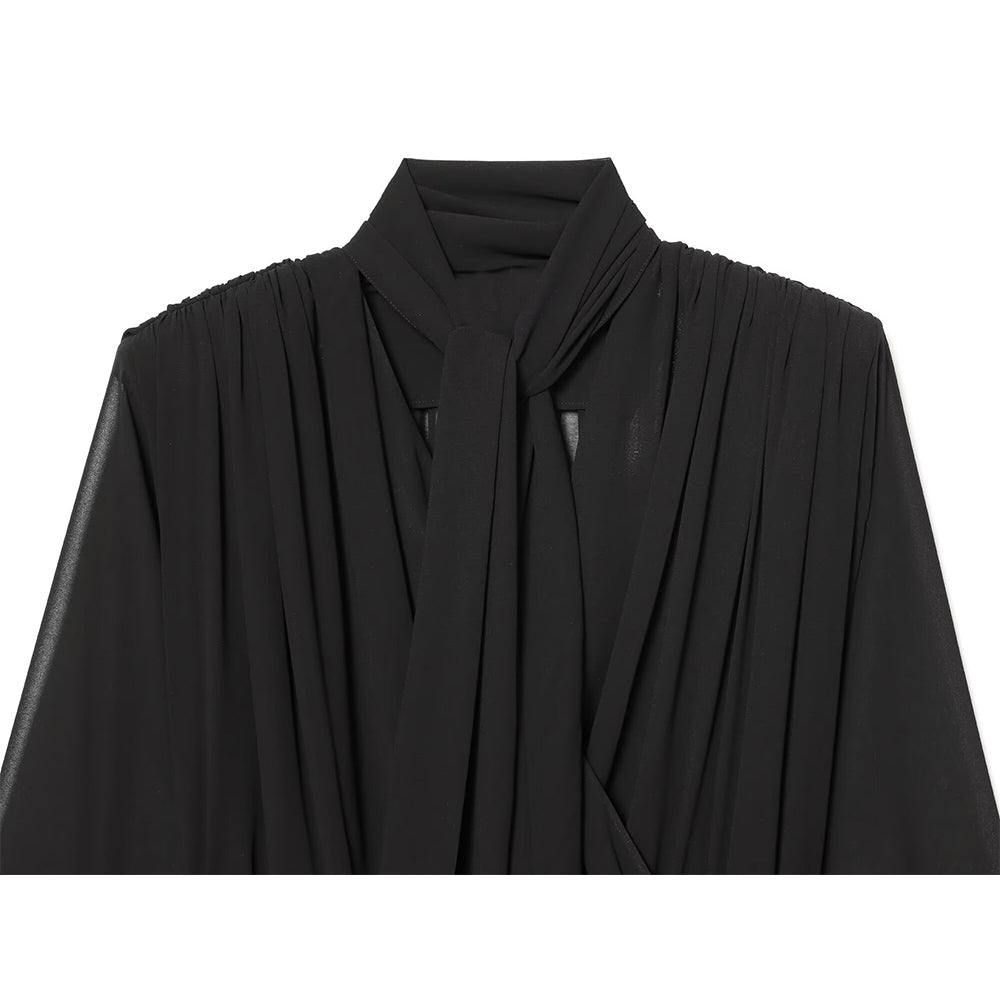 Women's tie decoration pleated chiffon top