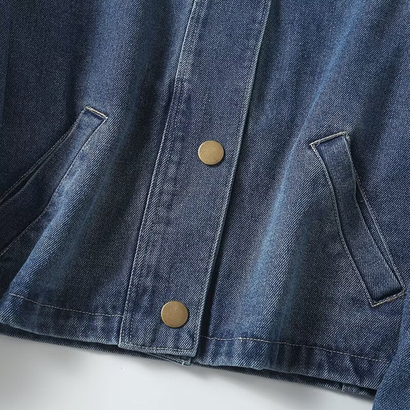 Women's casual short O Neck denim jacket Coat