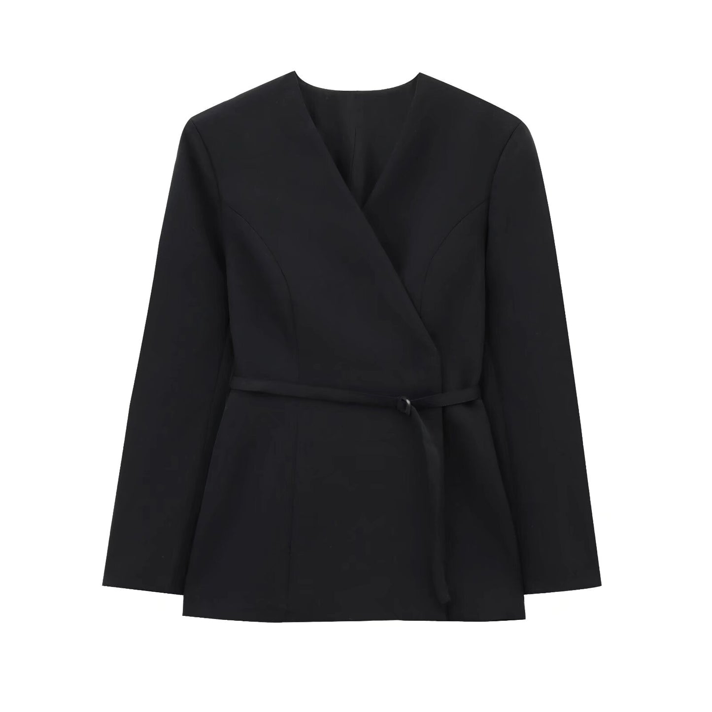 Ladies New Fashion Belt Accessories Wrapped V-neck Blazer Retro Long-sleeved Ladies Coat Chic Top Blazer 