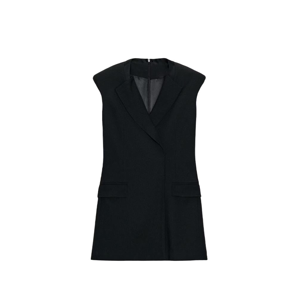 Women's with shoulder pads sleeveless lapel mini dress