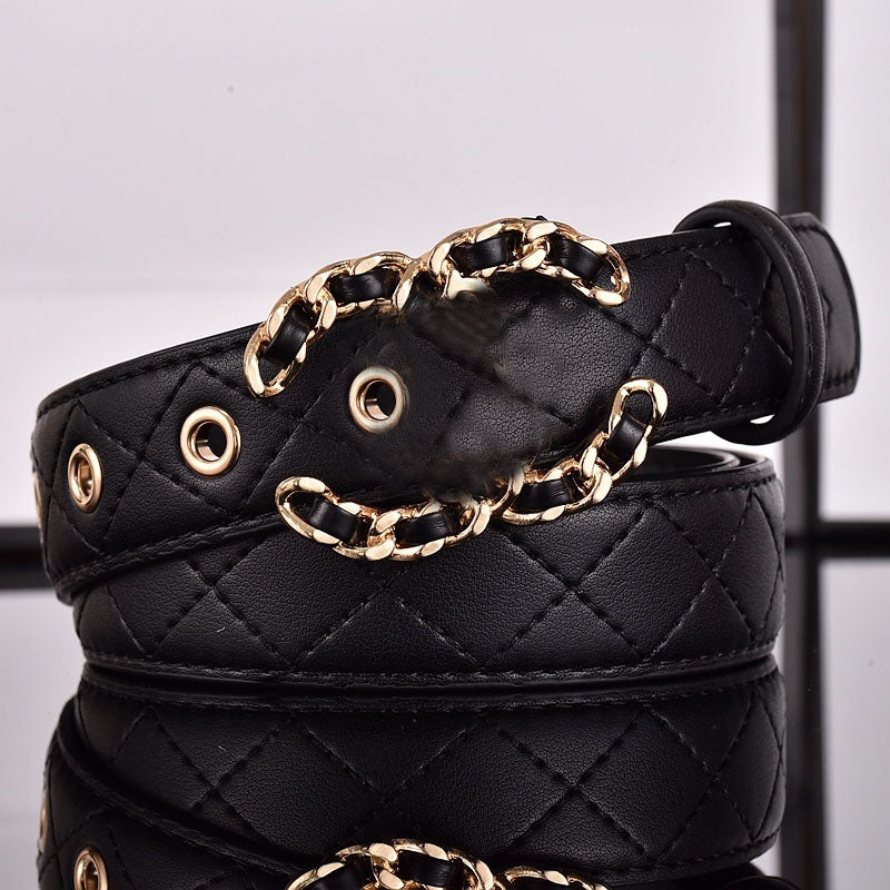 Women's new casual Joker rhombic design belt belt With a box