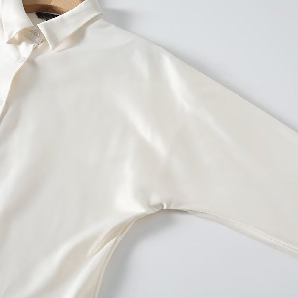 Women's casual satin textured button up shirt