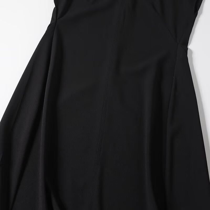 Women's 2025 new fashion black slim V-neck MIDI dress