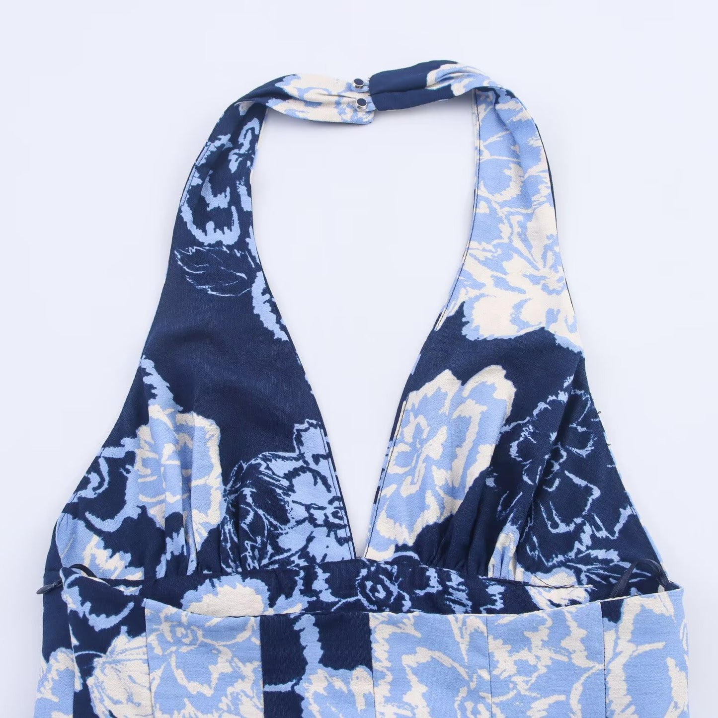Women's new fashion printed backless hanging neck MIDI dress