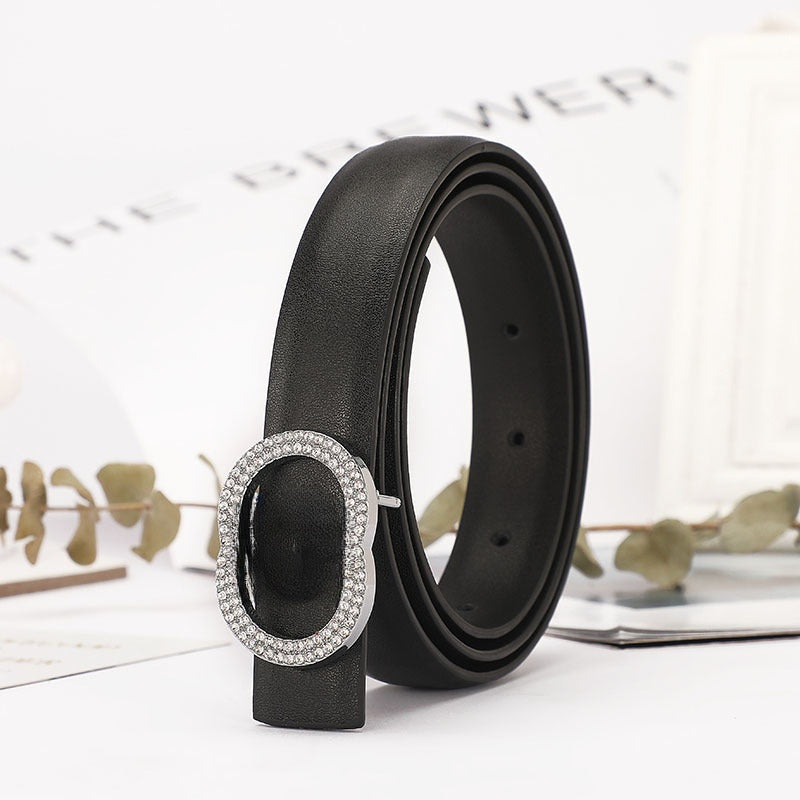 Women's New Temperament Joker Rhinestone Buckle Decoration with Belt with A Box