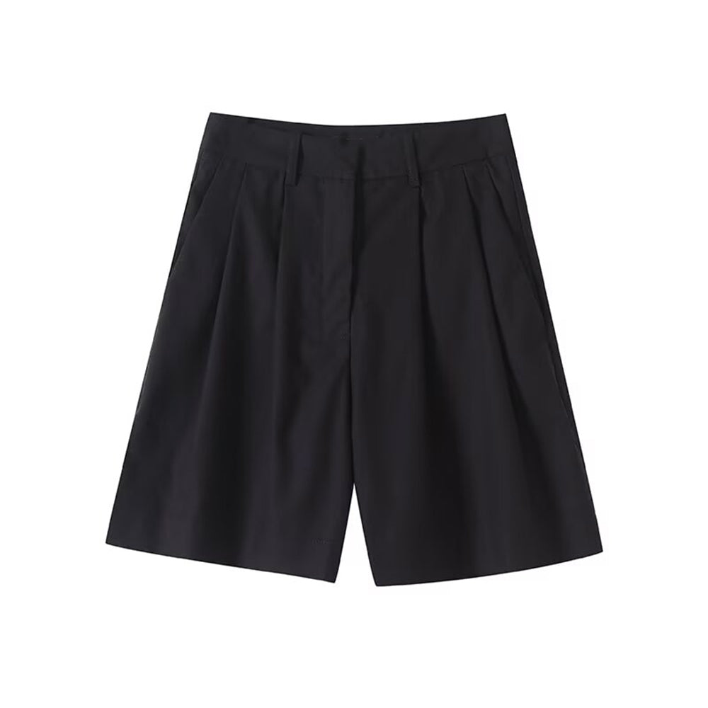 Women's new fashion casual pleated mid waist five quarter shorts